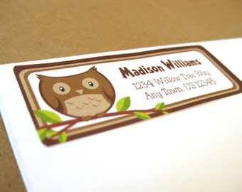 Owl Return Address Labels, Personalized Address Labels, Custom Address Label Stickers, 60 Custom Owl Address Labels, Owl Address Labels
