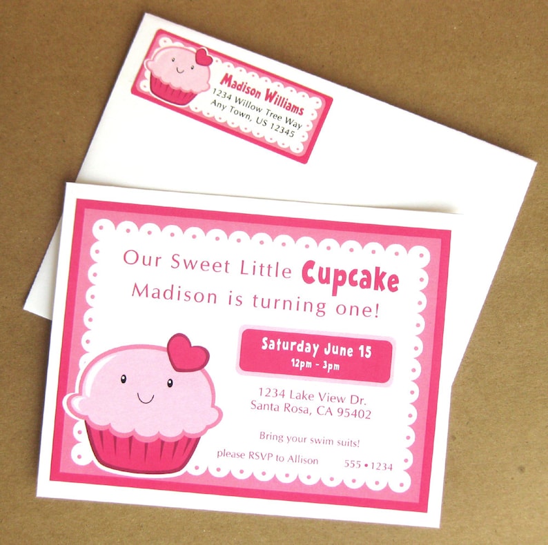Cupcake Party Cupcake Return Address Labels Custom Address Label Stickers 60 Labels Kids Address Labels Pink Cupcake Address Label