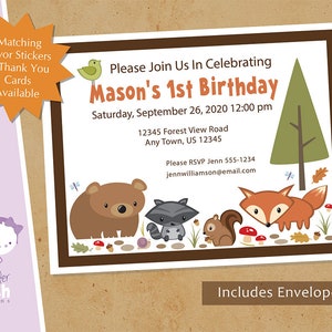 Forest Animal Birthday Invitations with Envelopes image 1