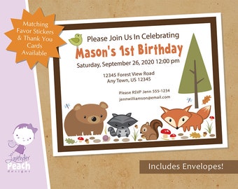 Forest Animal Birthday Invitations with Envelopes