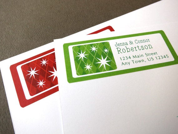 Retro Christmas Address Labels: Argyle Holiday Stickers (60 Labels)