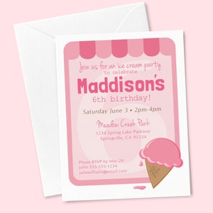 Ice Cream Party Invitation Birthday Invitation, Girls Birthday, Ice Cream Birthday Invitations, Ice Cream Social image 3