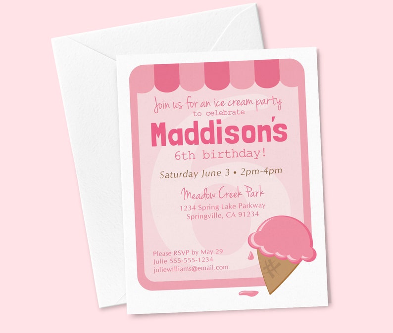 Ice Cream Party Invitation Birthday Invitation, Girls Birthday, Ice Cream Birthday Invitations, Ice Cream Social image 3