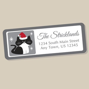 Christmas Cat Address Labels, Holiday Return Address Label Stickers, 60 labels, Christmas Address Stickers, Holiday Labels, Tuxedo Cat