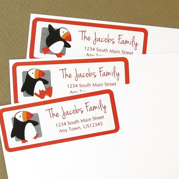 Puffin Address Labels, Return Address Labels, Address Stickers, Puffins, Personalized Address Labels, Custom Address Labels, Penguin Labels