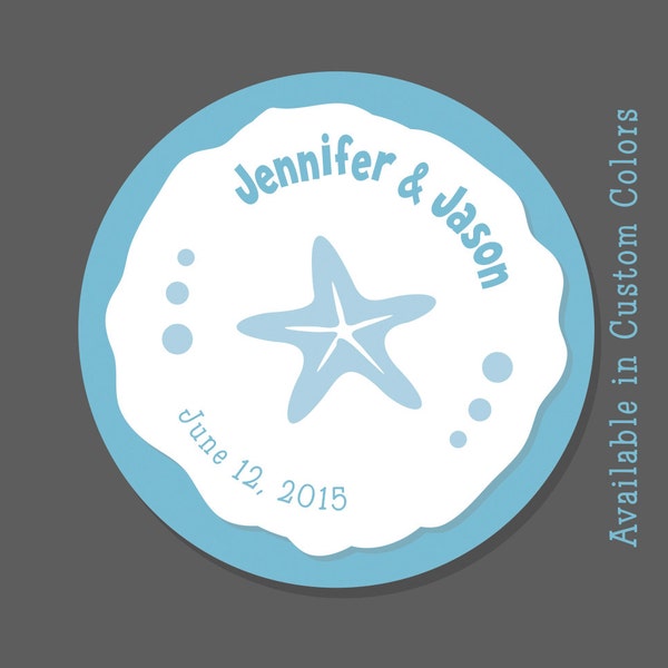 Starfish Wedding Favor Stickers - Personalized Favor Tags - 24 Wedding Favor Stickers - Custom Colors - Turquoise Wedding - Beach Wedding