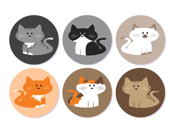 Cat Stickers, Cat Envelope Seals, Cat Labels, Cat Favor Stickers, Planner  Stickers, 60 Stickers, Round Labels, Circle Stickers, Cats, Kitty 