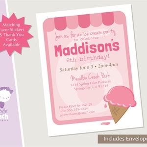 Ice Cream Party Invitation Birthday Invitation, Girls Birthday, Ice Cream Birthday Invitations, Ice Cream Social image 1