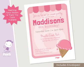 Ice Cream Party Invitation - Birthday Invitation, Girls Birthday, Ice Cream Birthday Invitations, Ice Cream Social
