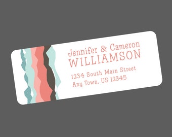 Personalized Address Labels – Coral, Turquoise, Pink, and Blue Stripes