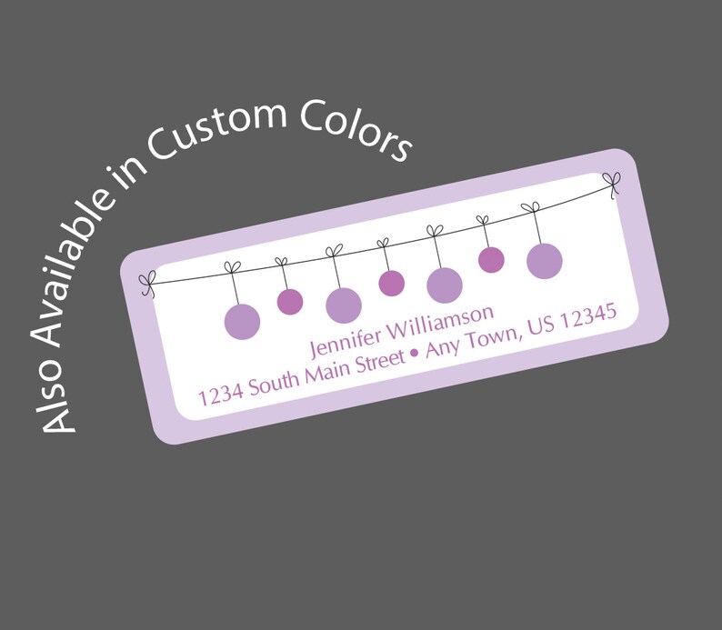 Personalized Address Label Stickers Polka Dot Garland Custom Colors 60 Return Address Labels, Wedding Labels Favor Stickers Purple image 2