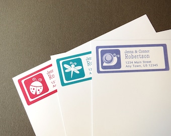 Personalized Address Label Stickers: Ladybug, Dragonfly, Snail - 60 Count