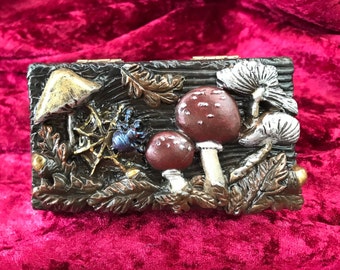 Autumn, mushroom, spider, leaves, felt lined, polymer clay, jewellery, trinket, gift