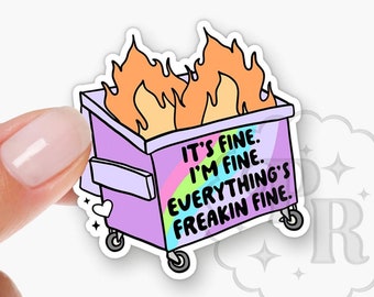 It's Fine Everything's Fine Dumpster Fire Interchangeable Acrylic Badge Reel Topper - Funny Acrylic Swappable Badge ID Badge Topper