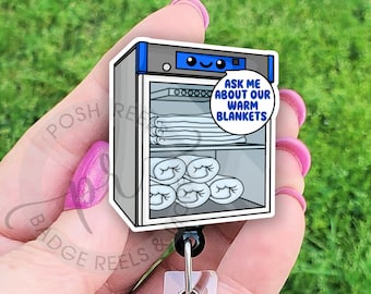 Ask Me About Our Warm Blankets Badge Reel, Cute Blanket Warmer Badge Reel ID Holder, Handmade Badge Reel Holder, Lanyard