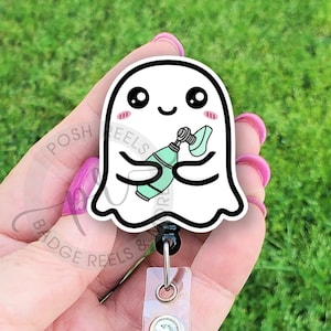 Respiratory Therapist Ghost Badge Reel - Ghost Holding Ambu Bag Badge Holder, RRT Halloween Acrylic Badge ID, Respiratory Therapist Gift