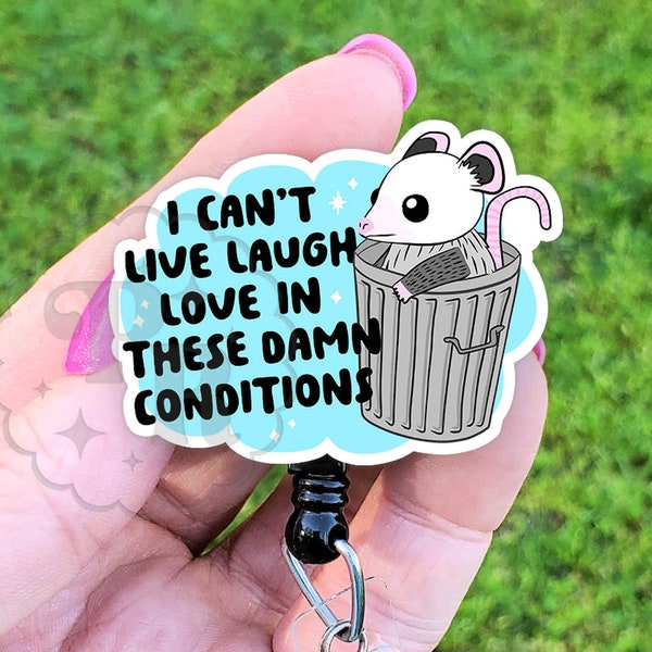 Live Love Laugh Badge Reel, Funny Trash Can Possum Badge Reel Holder, Opossum Handmade Acrylic Badge Reel, Possum Lover Gift, Lanyard