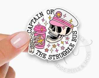Captain Of The Struggle Bus Interchangeable Acrylic Badge Reel Topper - Funny Acrylic Swappable Badge Reel Holder Topper, Coffee Badge Reel