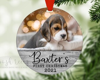 Puppies First Christmas Ornament - Personalized Dog Picture Ornament - Dogs First Ornaments - Personalized Pet Keepsake Photo Ornament
