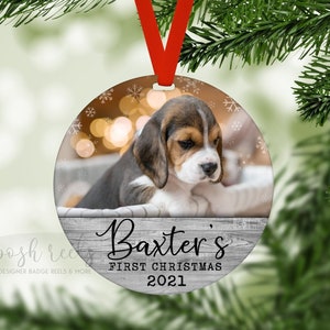 Puppies First Christmas Ornament - Personalized Dog Picture Ornament - Dogs First Ornaments - Personalized Pet Keepsake Photo Ornament