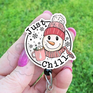 Cute Snowman Badge Reel, Funny Winter Snowman Badge ID Holder, Handmade Badge Reel Holder, Stethoscope Tag, Carabiner, Lanyard