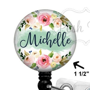 Floral Badge Reel - Pink and Mint Floral Badge Reel - Floral Badge Holder - Nurse Badge Reel - Stethoscope Tag, Carabiner or Lanyard - 1714