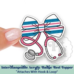 Hospital Blanket L&D Stethoscope Bow Interchangeable Acrylic Badge Reel Topper - NICU Coquette Bow Acrylic Swappable Badge Holder Topper