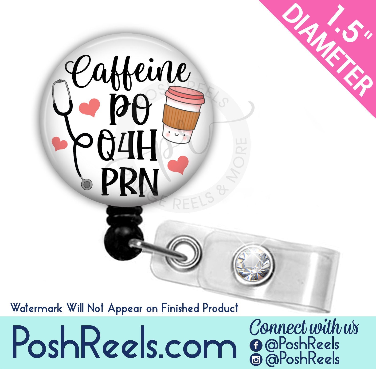 4 Pcs Caffeine PO Q4H PRN Nurse Doctor Badge Reel Cute Badge Holder with  Swivel Clip