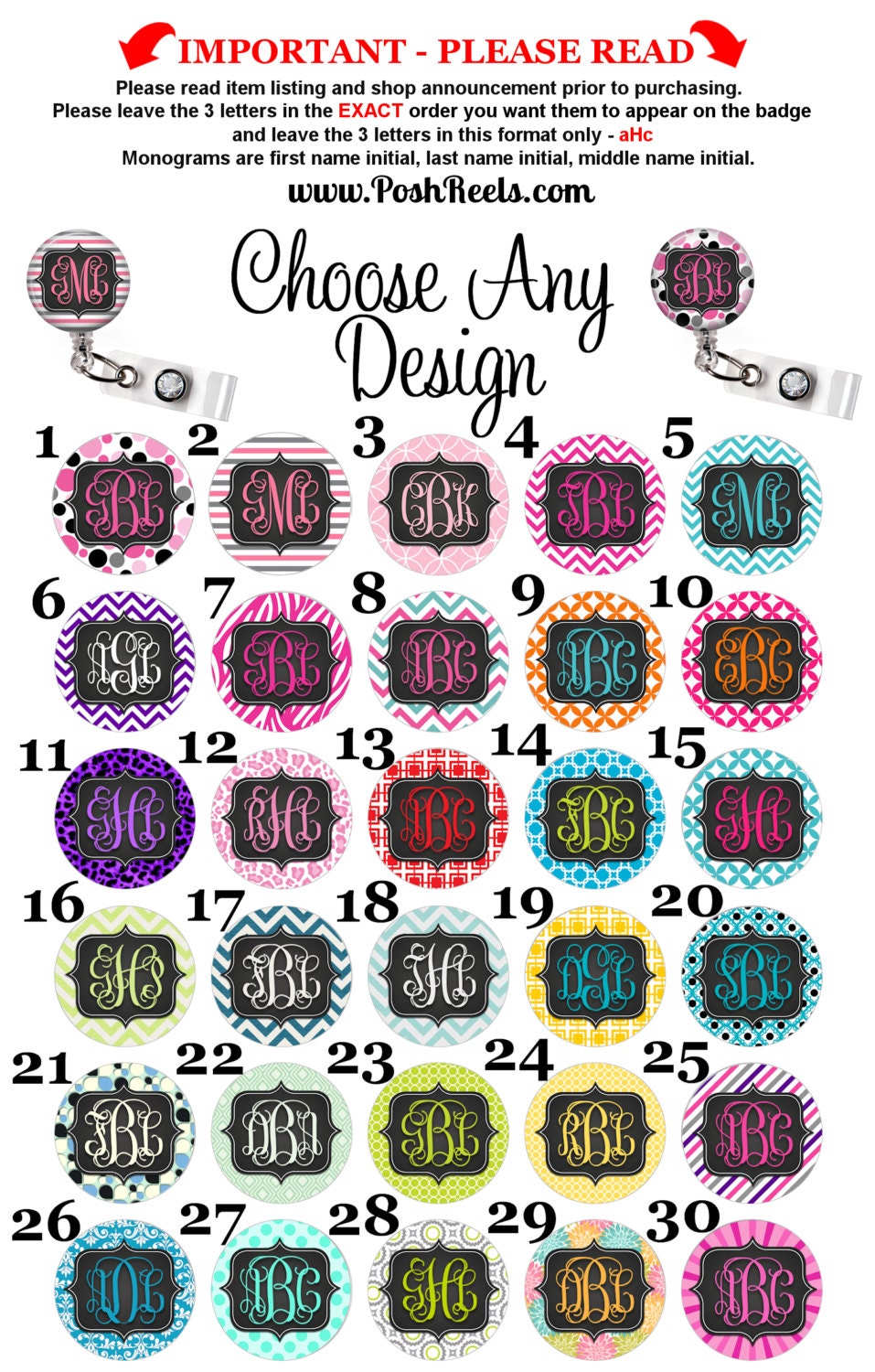Retractable ID Badge Reel - Monogram Badge Reel ID- Choice of Badge R…