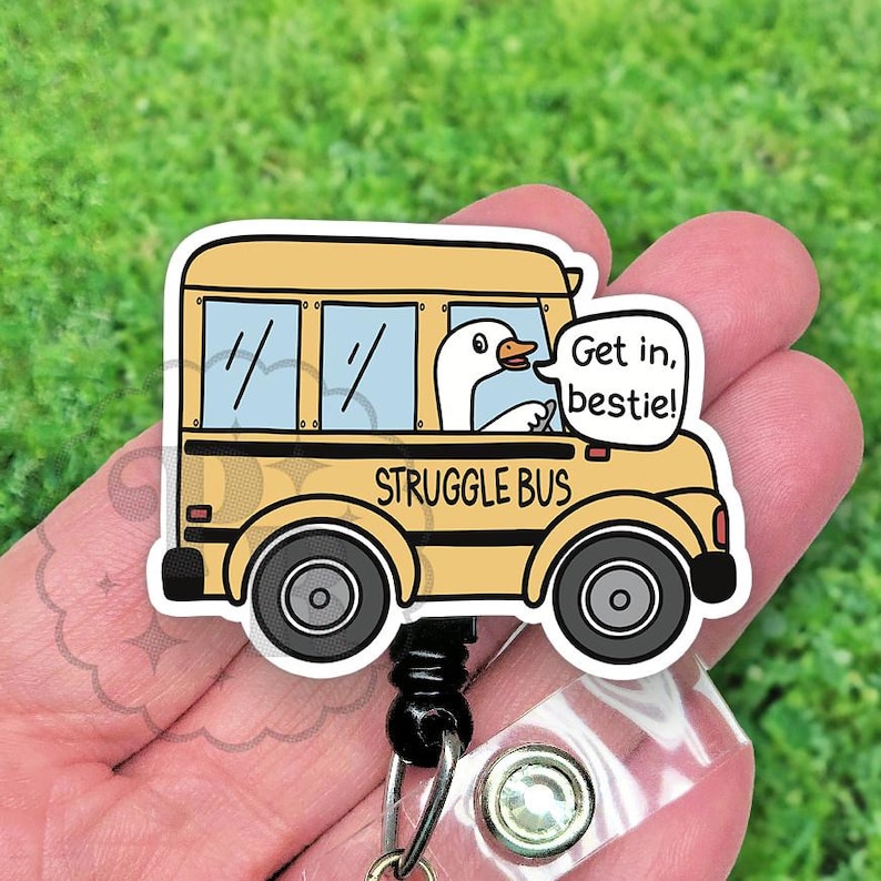 Porta credencial de autobús escolar con diseño de ganso tonto y divertido, hecho a mano, de acrílico resistente, regalo para profesores menores de 15 años