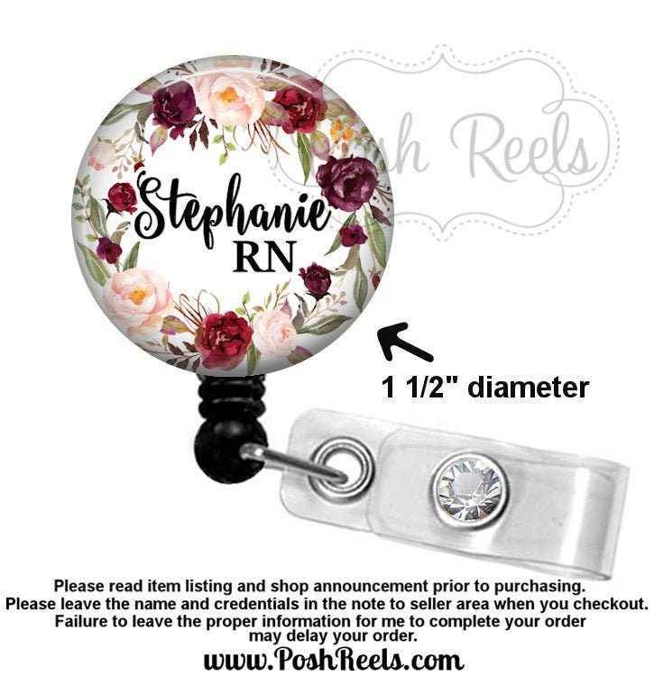 Floral Retractable Badge Reel - Burgundy Floral Badge Reel - Floral W…
