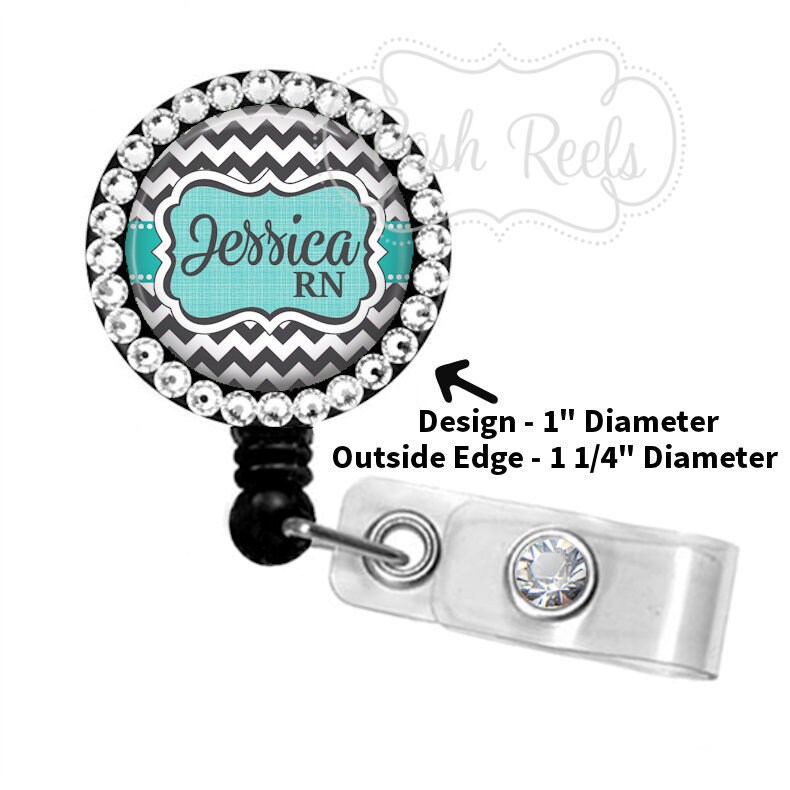 Retractable ID Badge Reel Personalized Gray Chervon Badge ID Reel, Nu…