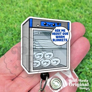 Ask Me About Our Warm Blankets Badge Reel, Cute Blanket Warmer Badge Reel ID Holder, Handmade Badge Reel Holder, Lanyard
