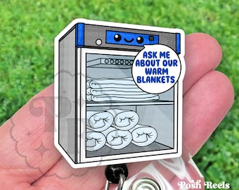 Ask Me About Our Warm Blankets Badge Reel, Cute Blanket Warmer Badge Reel ID Holder, Handmade Badge Reel Holder, Lanyard