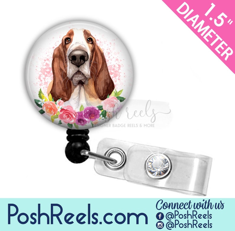 Basset Hound Badge Reel - Dog Breed Badge Reel - Dog Mama - Stethoscope Tag, Carabiner, Lanyard - Message Me For A Different Breed - 2266 