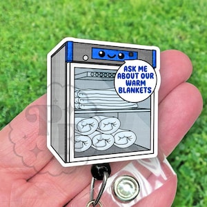 Ask Me About Our Warm Blankets Badge Reel, Cute Blanket Warmer Badge Reel ID Holder, Handmade Badge Reel Holder, Lanyard