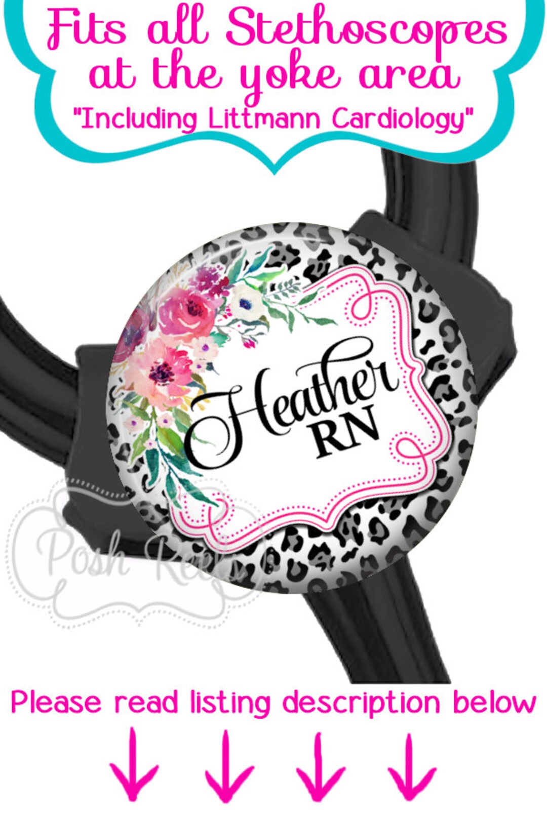 Leopard Print Yoke Style Stethoscope ID Tag Fits All Stethoscopes at the Yoke Floral Cheetah