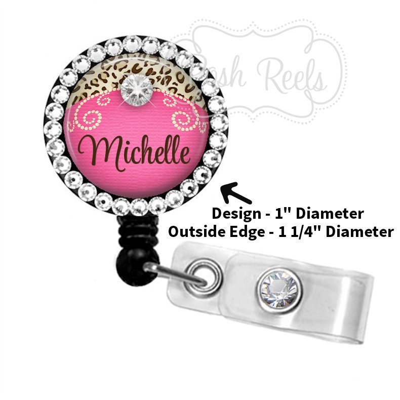 Leopard Print Badge Reel - Personalized Bling Leopard Print Badge - A…