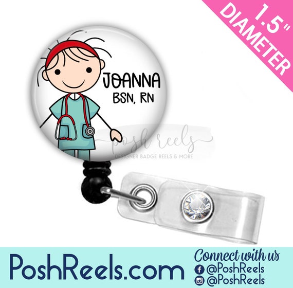 Retractable Badge Holder Stick Figure Nurse Badge Reel Cartoon