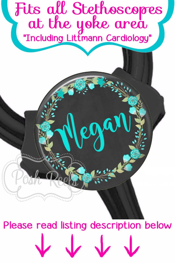 Teal Floral Littmann Cardiology Stethoscope ID Tag - Fits All Stethos…