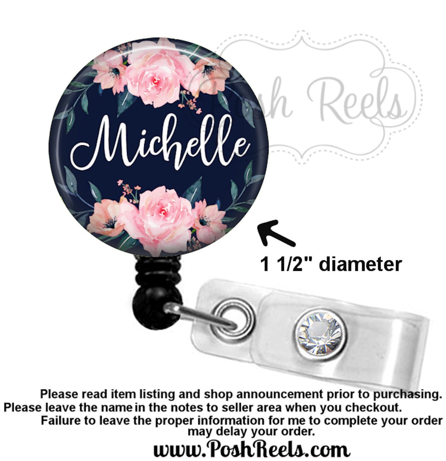 Floral Badge Reel - Blush and Navy Floral Badge Reel - Floral Badge H…