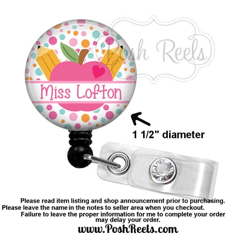 Retractable Badge Holder Teacher Badge Reel Carabiner or Etsy