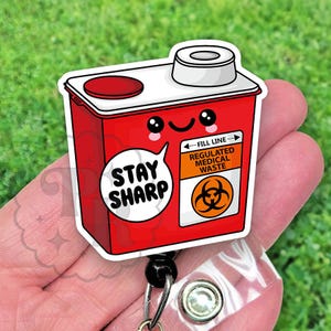 Funny Medical Badge Reel, Stay Sharp Badge ID Holder, Handmade Acrylic Badge Reel, Funny Nurse Gift, Syringe Container Badge Reel