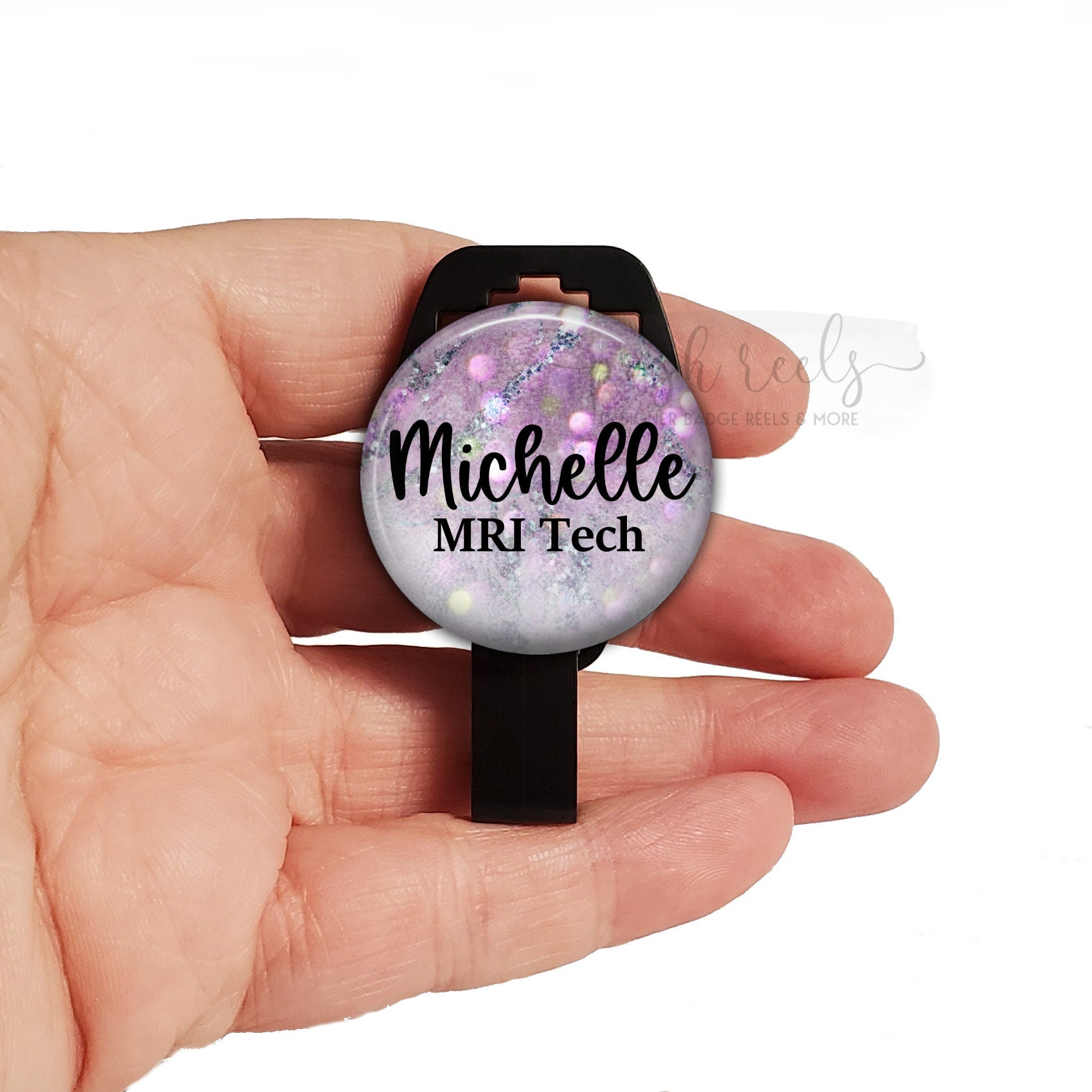 MRI Safe Retractable Badge Reel Purple and Silver Marble Etsy
