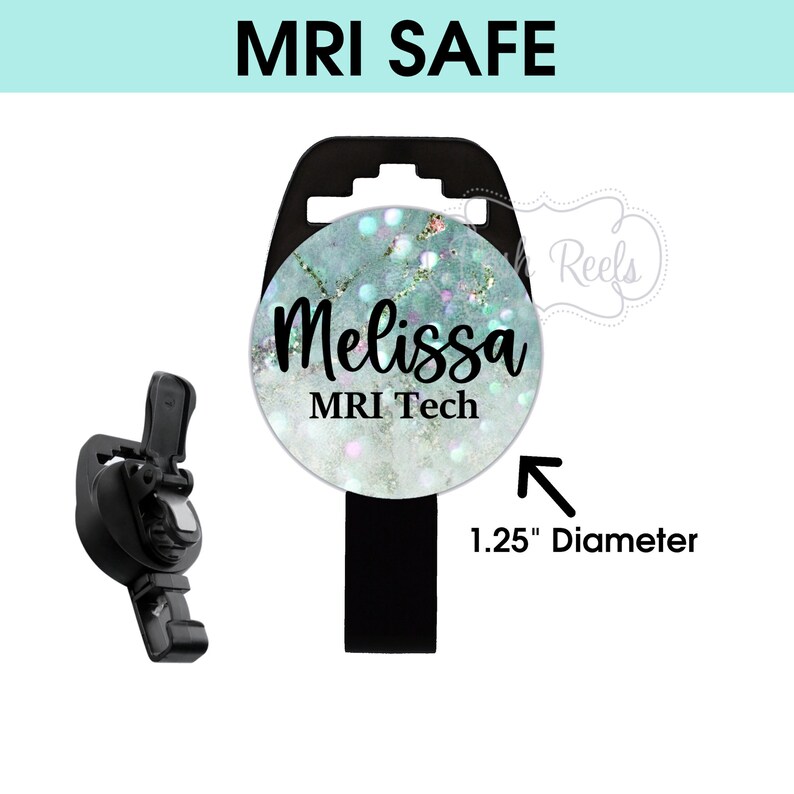 MRI Safe Retractable Badge Reel Teal and Silver Marble Badge Etsy