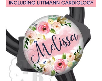 Pink Floral Wreath Stethoscope ID Tag - Cardiology Stethoscope ID Tag - Fits All Stethoscopes At The Yoke - 1716