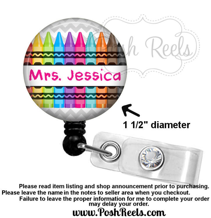 Kindergarten Teacher Badge Holder - Retractable Badge Reel - Crayon B…