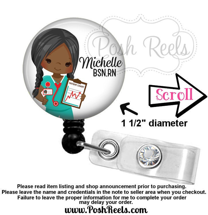 Nurse Badge Reel - RN Nurse Badge Reel - Choice Of Skin Tone/Hair Col…