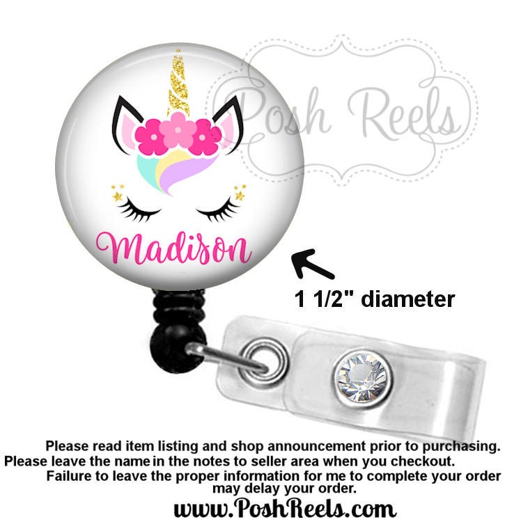 Retractable Badge Reel - Cute Unicorn Badge Reel - Floral Unicorn Bad…