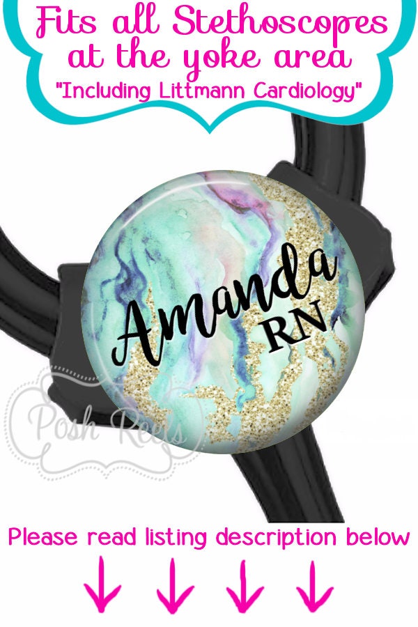 Yoke Cardiology Stethoscope Tag - Teal Marble Stethoscope ID Tag - Fi…